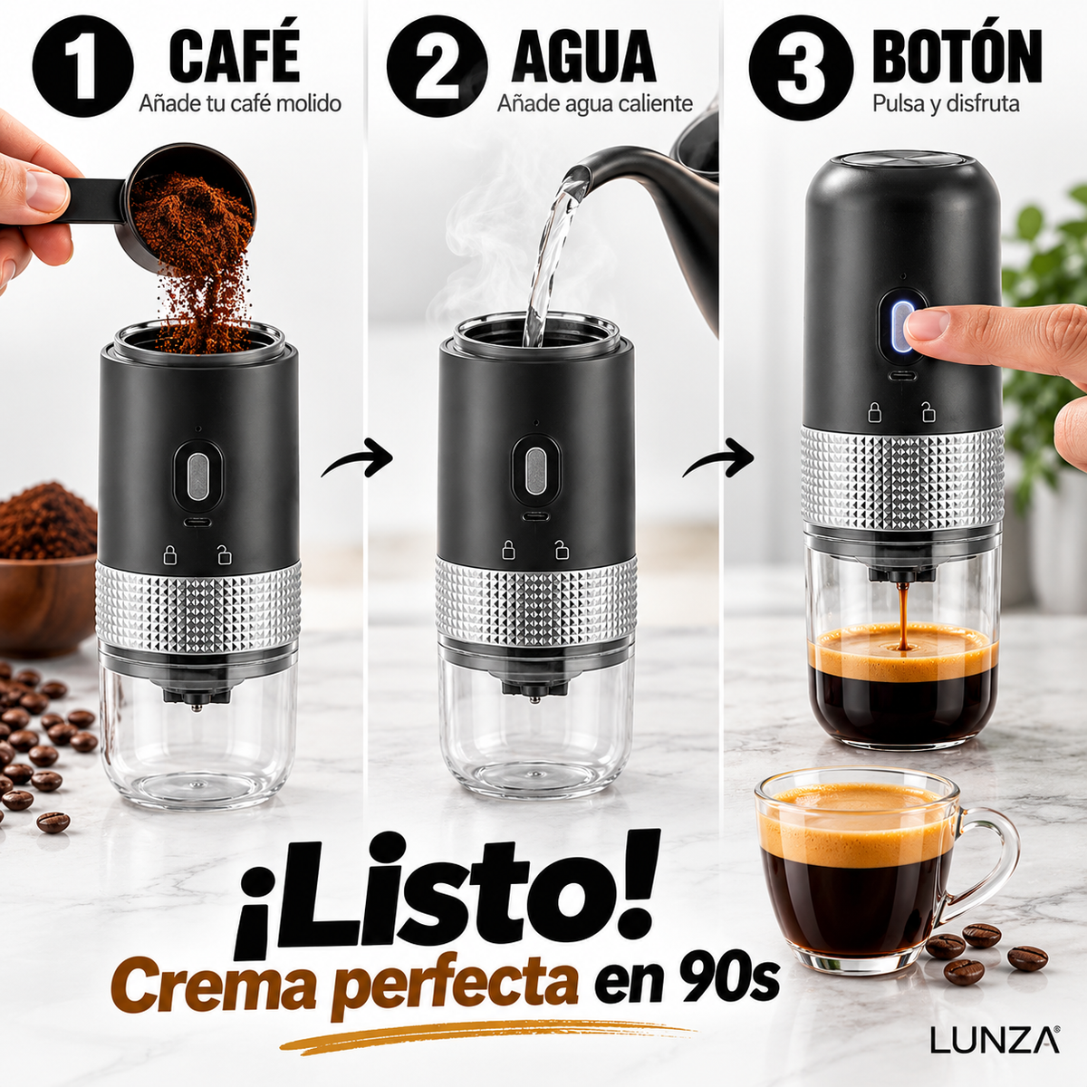 LUNZA NOMAD™ — Cafetera Espresso Portátil Eléctrica