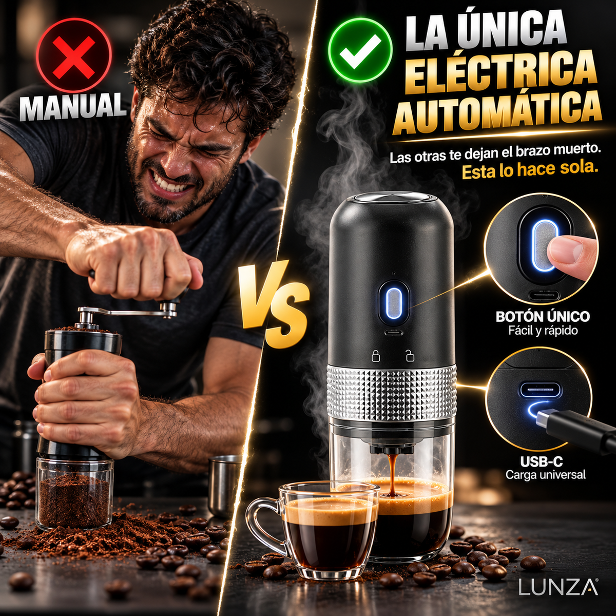 LUNZA NOMAD™ — Cafetera Espresso Portátil Eléctrica