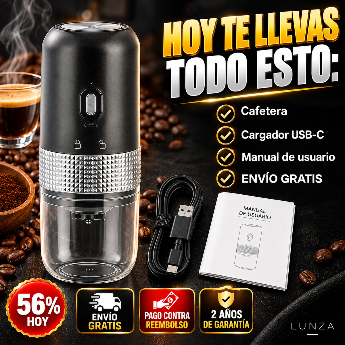 LUNZA NOMAD™ — Cafetera Espresso Portátil Eléctrica