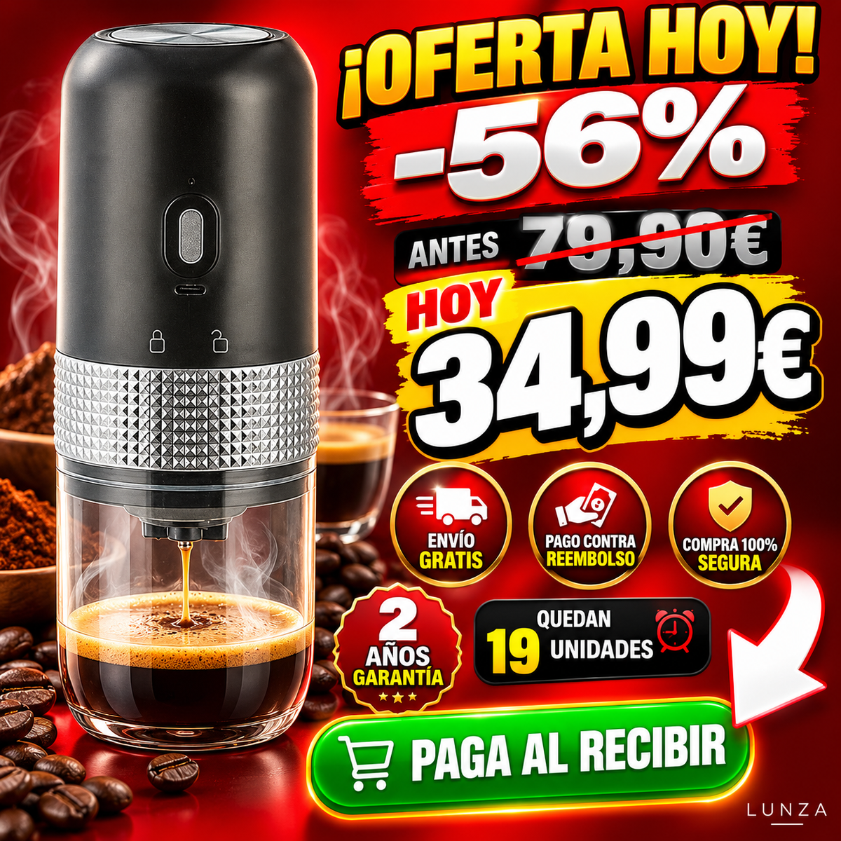 LUNZA NOMAD™ — Cafetera Espresso Portátil Eléctrica