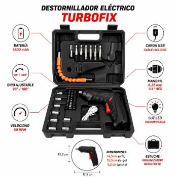 LUNZA TurboFix Pro 47 en 1 - Destornillador Eléctrico Plegable 180º Envío Gratis 24/48h