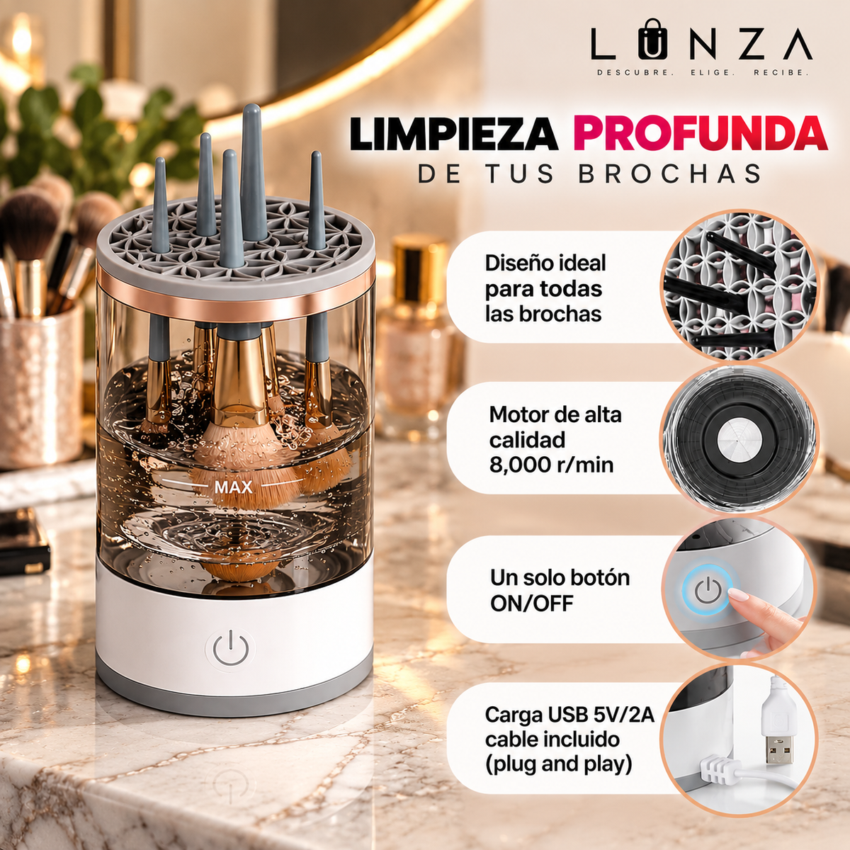 Limpiador Eléctrico de Brochas de Maquillaje