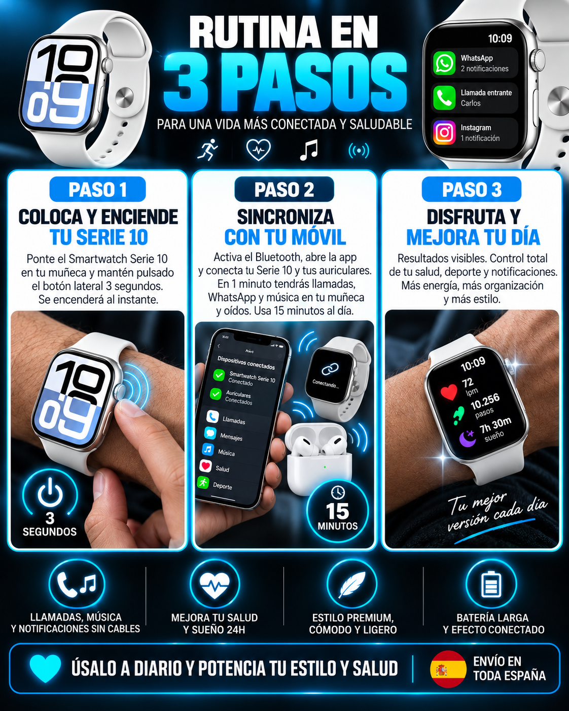Smartwatch Serie 10 + Auriculares Inalámbricos Gratis