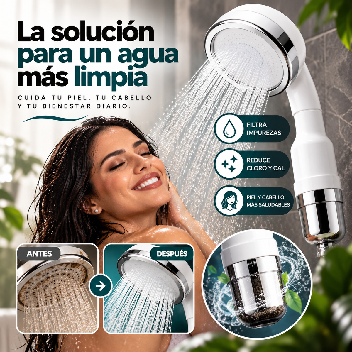AquaPure™ — Alcachofa de Ducha con Doble Filtro
