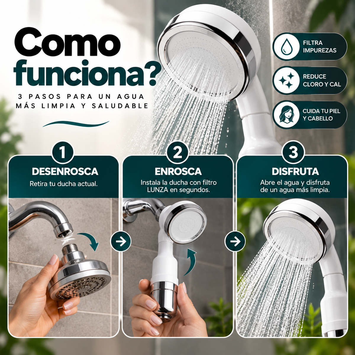 AquaPure™ — Alcachofa de Ducha con Doble Filtro