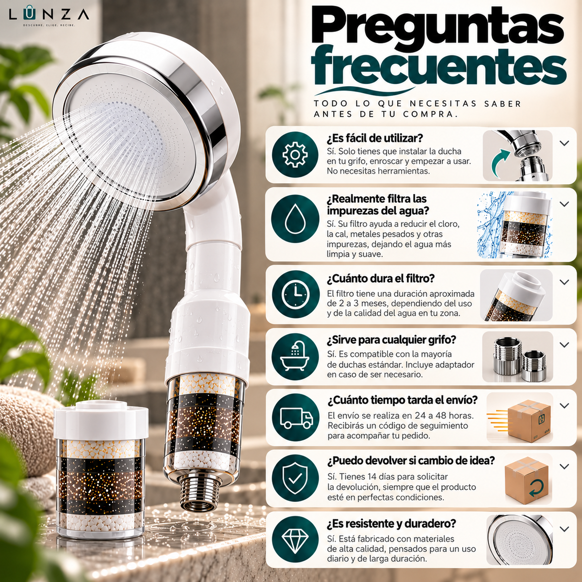 AquaPure™ — Alcachofa de Ducha con Doble Filtro