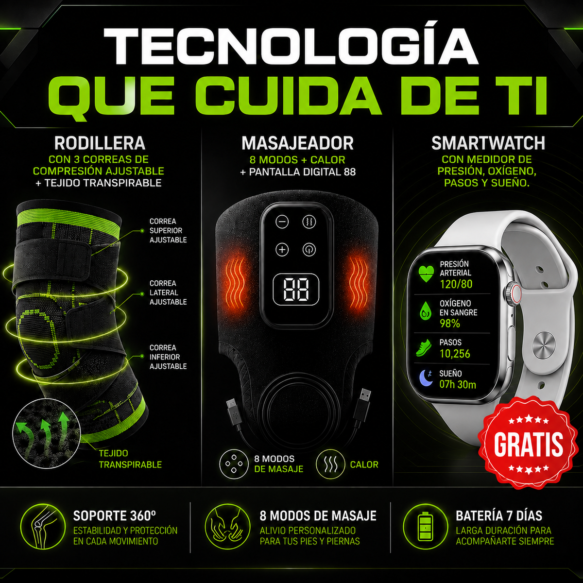🦵 RODILLERA ALIVIO INSTANTÁNEO + MASAJEADOR DE PIES PRO + SMARTWATCH PREMIUM GRATIS! ⌚